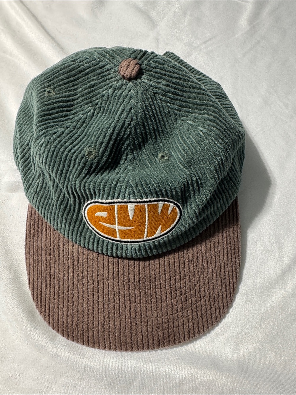 Eat Your Water Corduroy Snapback Hat Green Brown Embroidered Logo Cap Streetwear
